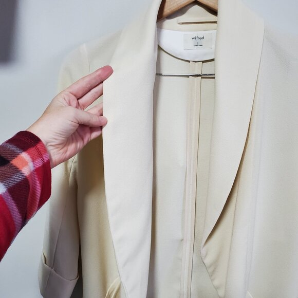 WILFRED Aritzia Chevalier Blazer Open Front Crepe Shawl Collar Cream Women's 0 - Picture 3 of 14